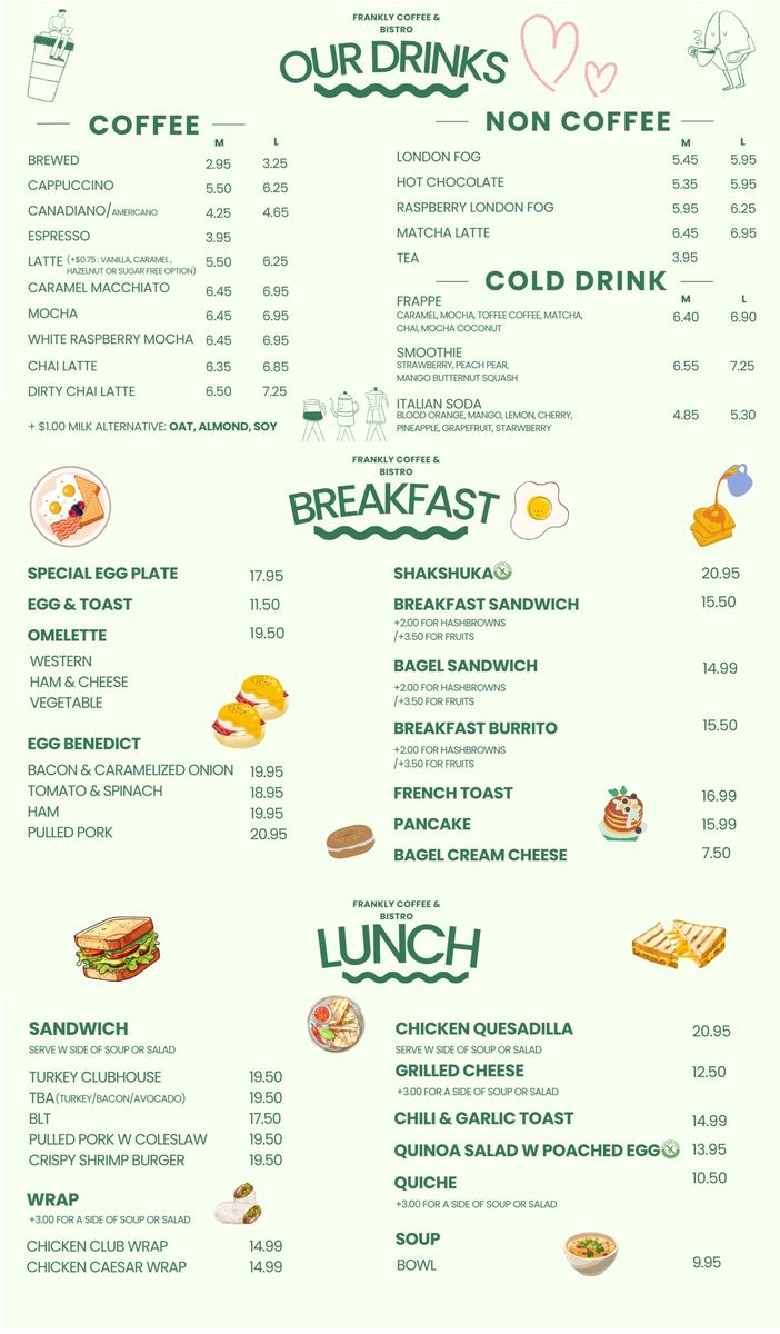 Frankly Coffee menu